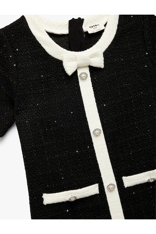 Koton Bol Kalıp Bisiklet Yaka Düğmeli Kurdele Detaylı Kısa Kollu Elbise Siyah 6wkg80033aw Siyah