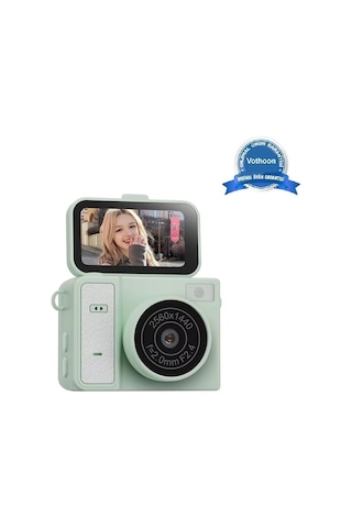 2k Mini Dijital Retro Video Kamera Flaşlı Dijital Vlog Mini Fotoğraf Makinesi Türkçe Menü Yeşil