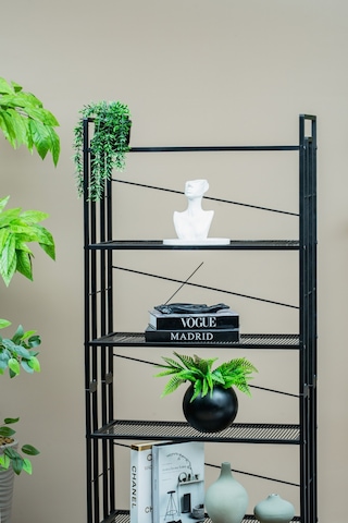 6 Raflı Metal Kitaplık, Modern Dekoratif Raf Ünitesi, Salon Ve Ofis İçin Dosya Dolabı Standı Siyah