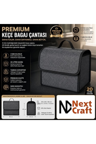 Araba Bagaj Çantası Oto Aksesuar Düzenleyici Organizer 35x30x25 Cm Antrasit/gri Renk 1 Adet