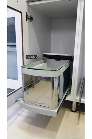 Çöp Kovası Paslanmaz Çelik Raylı S 2574 Kısa Boylu Antrasit - Gri