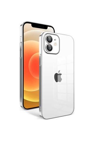 Apple Uyumlu iPhone 12 Kılıf Kamera Korumalı Renkli Çerçeveli Zore Garaj Kapak Gümüş