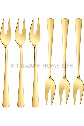 6 Lı Gold Limon Ve Fondü Çatalı 11 Cm Paslanmaz Çelik Mini Servis Çatalı Takımı