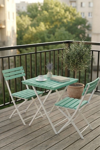 Katlanabilir 3'lü Masa Sandalye Bahçe & Bistro & Kamp & Balkon Takımı - Yeşil