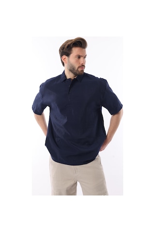Madmext Lacivert Oversize Rahat Kesim Kısa Kollu Gömlek 6744