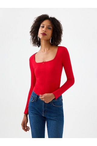 Slim Fit Kadın Bluz U.kol Kırmızı