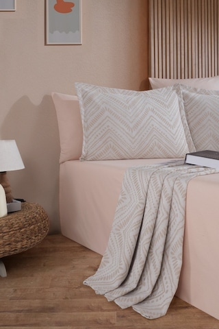 Elart Petra Keten Görünümlü Yatak Örtüsü Seti 3 Parça Çift Kişilik Ekru