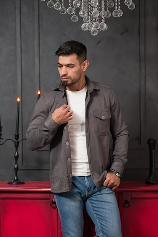 Advante Regular Fit Likralı Çift Cepli Pamuklu Astarsız Süet Gömlek Antrasit