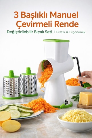 3 Başlıklı Manuel Çevirmeli Ergonomik Rondo-rende Seti,değiştirilebilir Bıçaklı Pratik Dilimleyici Diğer