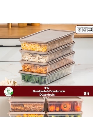 Porsima 5309 4 Lü Buzdolabı Ve Difriz Düzenleyici Saklama Kabı Seti - Bpa İçermez, Mikrodalga Uyumlu, Kapaklı, Gıda Saklama Kabı, Kapicino, 2 Lt Cappuccino