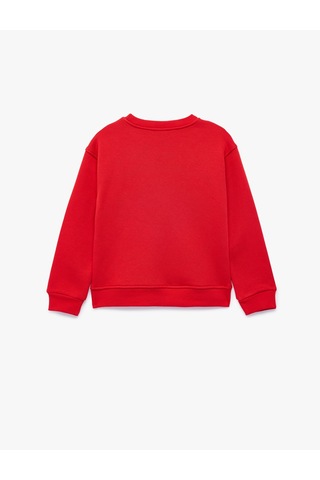 Koton Ayıcık Baskılı Şardonlu Bisiklet Yaka Uzun Kollu Sweatshirt Kırmızı 7wkg10257ak