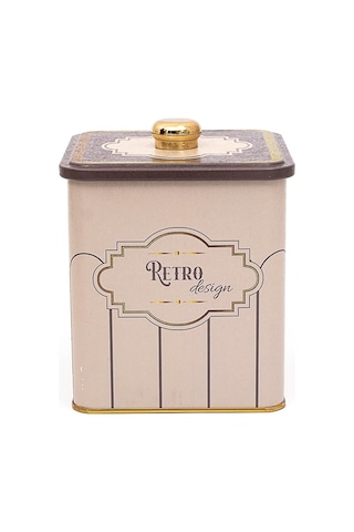 Retro Desenli Kare Metal Saklama Kutusu 12 X 12 X 13.7 CM 1.8 L