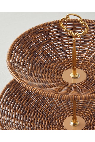 English Home Boho Plastik Rattan Katlı Servis 28,5x28,5x25 Cm Kahverengi