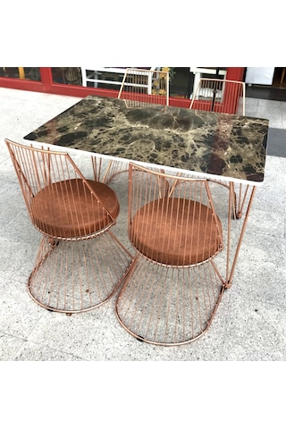 Masa Tel Sandalye Model Takım Metal Çelik Rose Japon Ayak Mdf Lam Siyah Mermer Tabla El Yapım