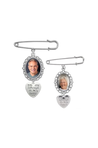 Padalink Evlilik Fotoğrafı Hatırlama Broşu - Gelin Gelin Damat Akraba İçin 2 Adet Alüminyum Portre Çerçevesi Pendan Gümüş