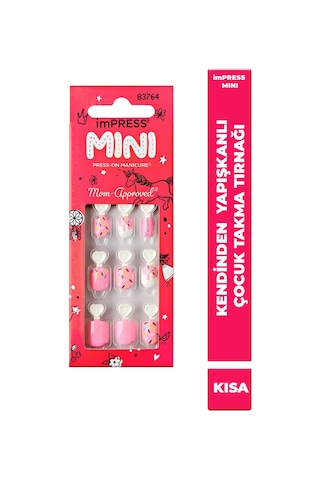 Mini Kendinden Yapışkanlı Çocuk Takma Tırnağı Pembe Desenli