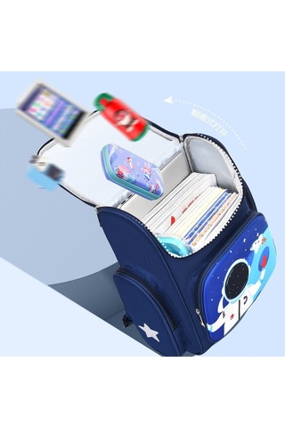 Lbw Schoolbag Ilkokul Öğrencisi Astronot 1-2-3-4-5-6 Sınıf Yük Azaltma Omurga Koruması Büyük Kapasiteli Sırt Çantası Su Geçirmez -beyaz - Lacivert