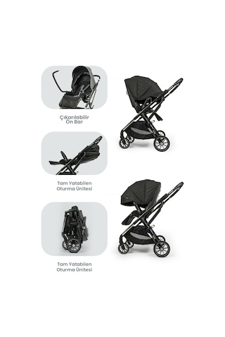 Kanz Thunder Kolay Katlanabilen Travel Sistem Bebek Arabası Oreoblack