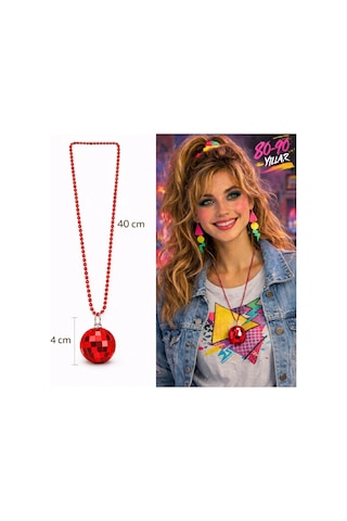 Retro Disko Topu Şekilli 80& Apos Ler 90& Apos Lar Kırmızı Renk Plastik Kolye 5047 Çok Renkli
