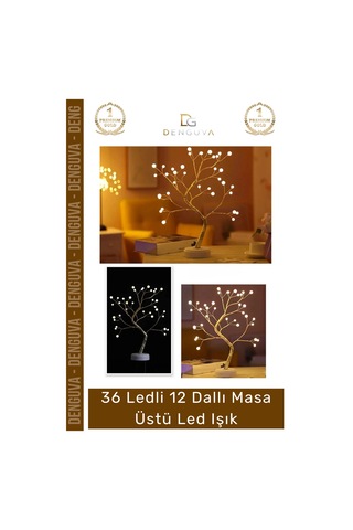 Ledışık Modern İnci Detaylı Işıklı Ağaç 36 Ledli Usb Pilli Ambiyans Aydınlatma Dekoratif Masa Üstü Çok Renkli