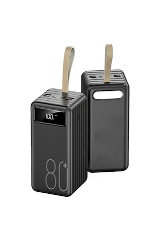 Exenar - Siyah - 80.000mah Powerbank Kamp Led Işıklı Kendinden Kablolu Powerbank 4xusb-1typec-1lightning Giriş