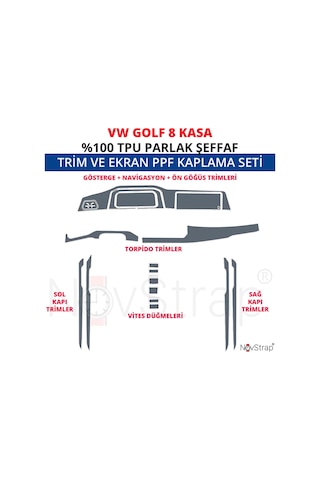 Novstrap Vw Golf 8 İle Uyumlu Trim Ve Ekran Koruyucu Film 18 Parça Şeffaf Araç İçi Ppf Kaplama Seti