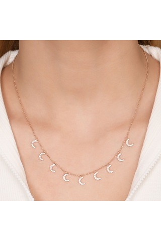 Zirkon Taşlı Pırlanta Montür Gümüş Rengi Kaplama Sıralı Taşlı Ay