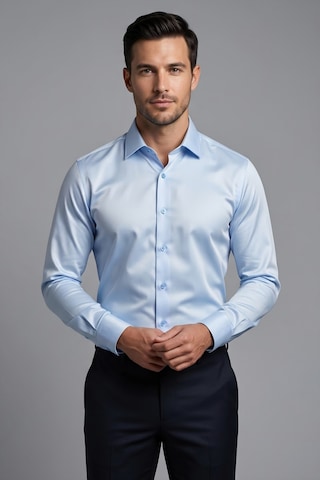 Torivalli Collection Dar Kesim Slimfit Saten Kolay Ütülenebilen Mevsimlik Cepsiz Uzun Kollu Kol Düğmesi Takılabilen Erkek Gömlek Buz Mavi