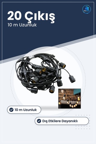 Organizasyon Aydınlatma Kablosu 10 M Çıkışlı Siyah Pvc Dış Mekan