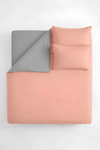 Somon & Gri, Çift Kişilik Nevresim Takımı Modern Minimal Seri Somon-gri