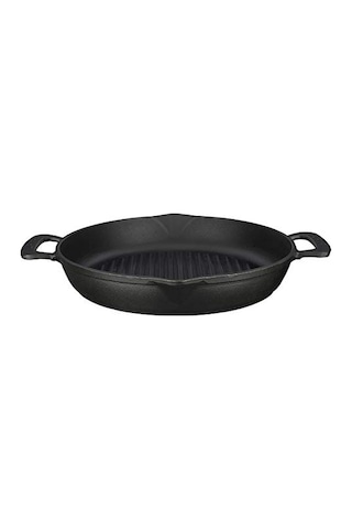 Lava Döküm Yuvarlak Izgara Tava, Metal Kulplu, 32cm, Siyah Genel
