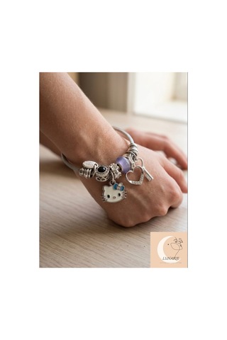 Lunarie Hello Kitty Figürlü Dolu Charm Kelepçe Bileklik Çok renkli