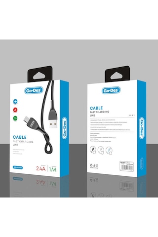 Go Des GD-UC510 Micro USB Kablo 2.4A Hızlı Şarj Kablosu 100 cm Data Kablo ZORE-258876