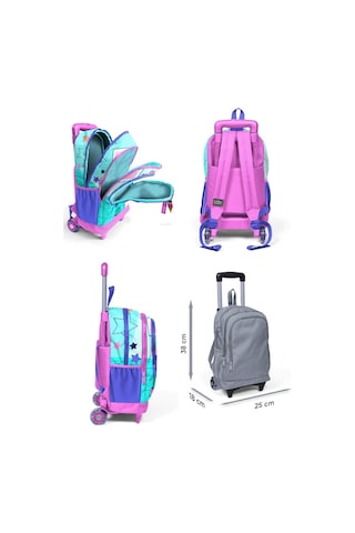 Coral High Turkuaz Pembe Dondurmalı Kedi Üçlü Çekçek Işıklı Tekerlekli Çanta Seti - Kız Çocuk