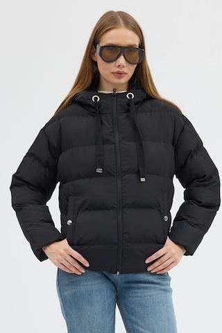 Çift Cepli Fermuarlı Su İtici Kumaş Normal Kesim Dolumlu Şişme Kadın Siyah Mont Tbmnt005 Siyah