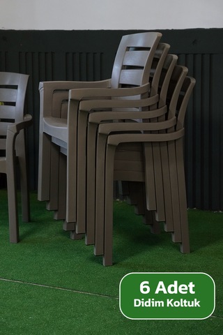 Alezy Didim İstiflenebilir Bahçe Balkon Koltuk Sandalye 6 Adet Gri