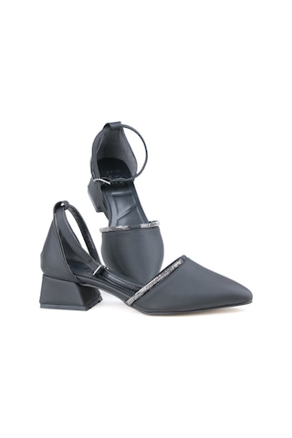 Ayakkabımood 3.5 Cm Siyah Saten Karnıyarık Topuklu Kadın Ayakkabı Siyah