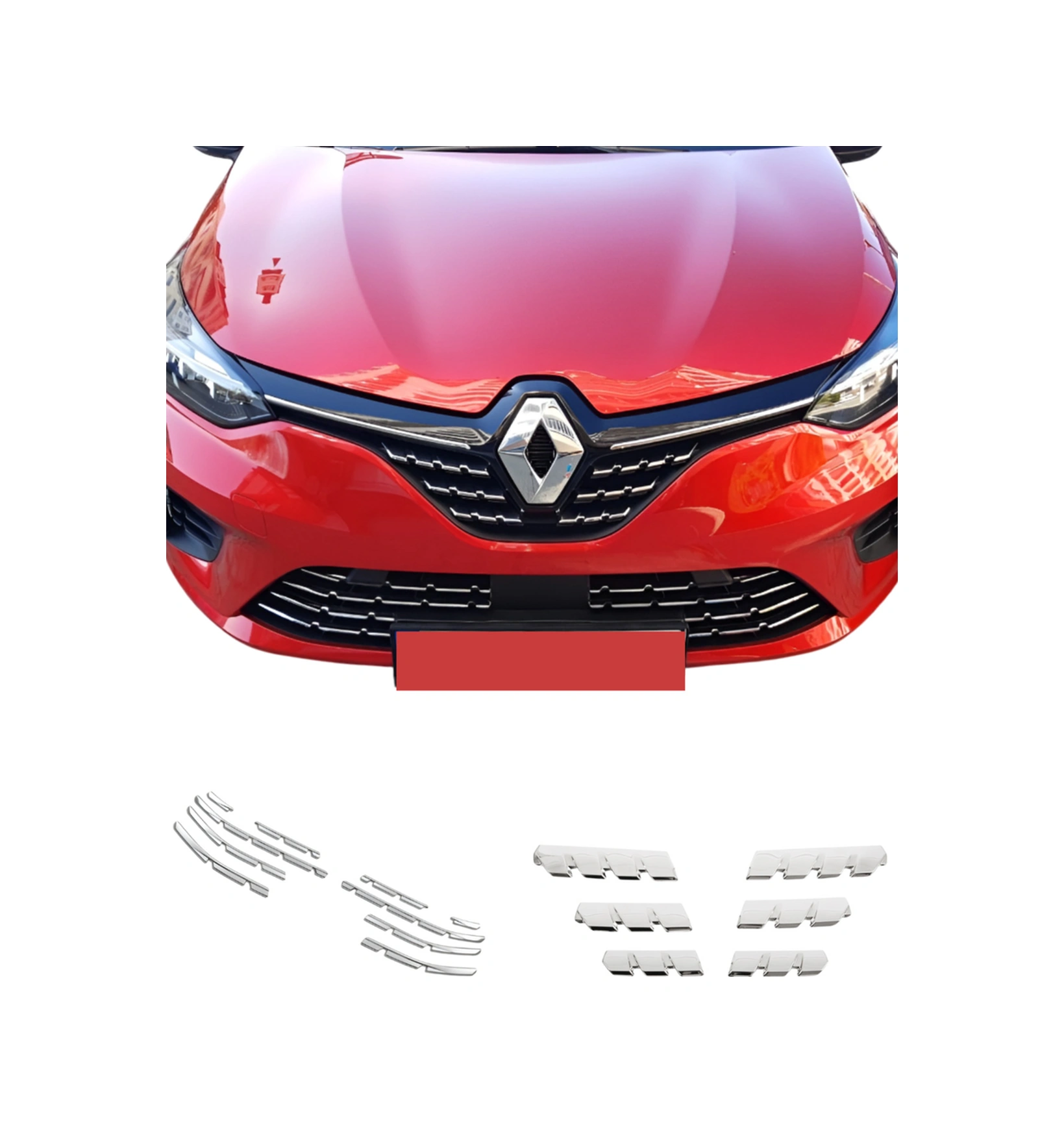 Renault Clio 5 2019+ Krom Ön Panjur Alt Çıtalar + Tampon Çıtalar Set A+ Paslanmaz Krom