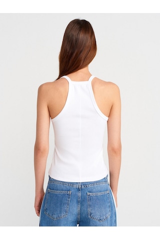 Dilvin Kadın Basic Düğme Detaylı Askılı Beyaz Atlet - 21106 Beyaz