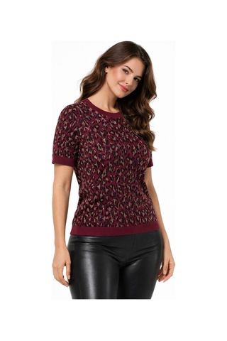 Kadın Triko Kısa Kol Bluz 12937 Bgl-st05314 Bordo
