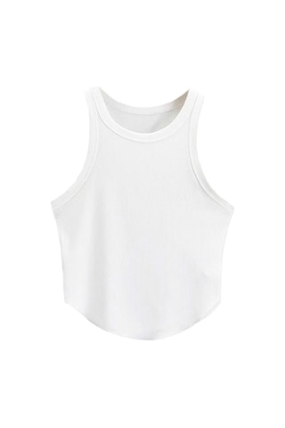 Liona Kadın Oval Etekli Beyaz Renk Bisiklet Yaka Crop Top Bluz 001