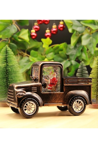 Yılbaşı Kar Küresi Noel Işıklı Dekoratif Noel Baba Kamyonu