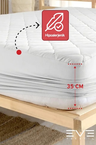 Eve Tekstil %100 Doğal Pamuk Kapitone Fitted Koruyucu Bebek - Tek - Çift Kapitoneli Yatak Koruyucu Alez Beyaz
