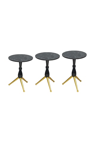 Zigon Sehpa BRC Çatal Model Ahşap Ayak Gold Renk Düz Siyah Temper Cam  El Yapım