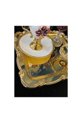 6 Adet Kare Gold Tepsi Gold Döküm Gül Çerçeveli Kahve Çay Söz Yüzük Sunum Tepsisi Altın