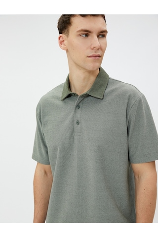 Koton Polo Tişört Kısa Kollu Düğmeli Pamuklu Haki 3Sam10156Mk 3Sam10156Mk854 Haki