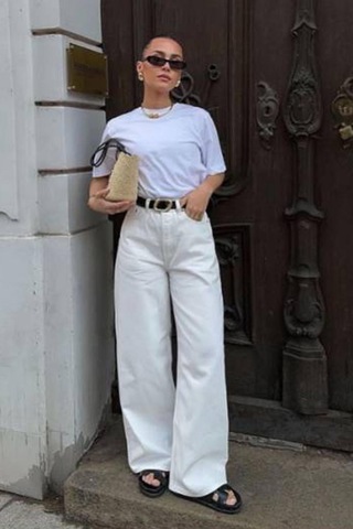 Seeh Beyaz Basic Wide Leg Kadın Jean Sh273