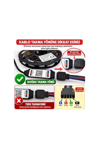 Mighty 5 Metre Usb Kumandalı Rgb Telefon Kontrollü Mutfak Dolabı Tv Arkası Animasyonlu Şerit Led Parti