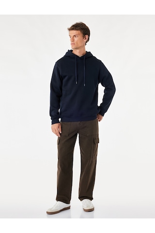 Koton Şardonlu Uzun Kollu Basic Kapşonlu Sweatshirt Lacivert 7wam70001mk
