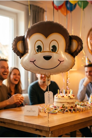 Safari Maymun Kafa Folyo Balon 42x41 Cm Safari Temalı Çocuk Doğum Günü Parti Süsü Çok Renkli